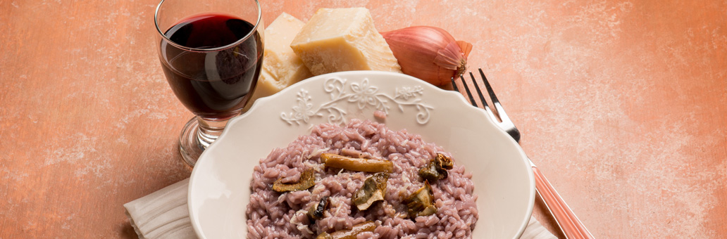 romige-risotto-met-rode-wijn-en-champignons