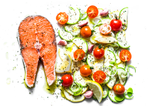 zalm-uit-de-oven-met-courgette-tomaten-geitenkaas-en-honing