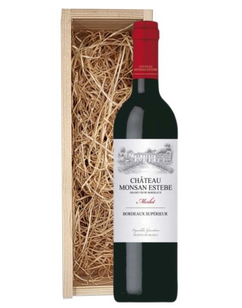 Château Monsan Estèbe Bordeaux Supérieur in houten kist Château Monsan Estèbe Bordeaux Supérieur in houten kist