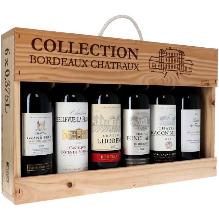 Collection Bordeaux Chateaux – 6 kleine flesjes Bordeaux in houten kist